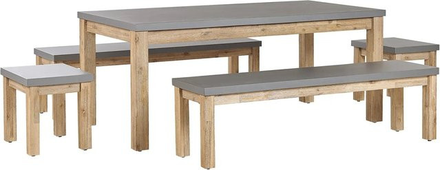 Beliani Gartentisch Set OSTUNI in Grau und hellem Holzfarbton aus Akazienholz im Industrial Design, B/T/H: 180 x 90 x 75 cm - Bild 1