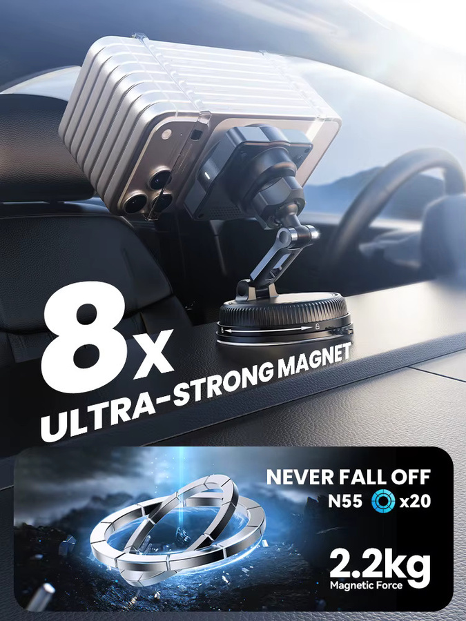 Joyroom Magnetische Autohalterung mit 15W Ladefunktion und Smart-Fingerprint-Touch-Rotation in Schwarz für iPhone - Bild 5