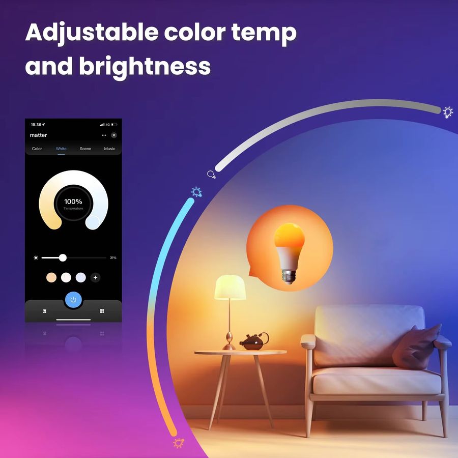 MOES Tuya Matter WiFi Smart E27 LED-Glühbirne, dimmbare RGB Kerzenlampe mit 16 Millionen Farben und Sprachsteuerung für Alexa und Google Home - Bild 4