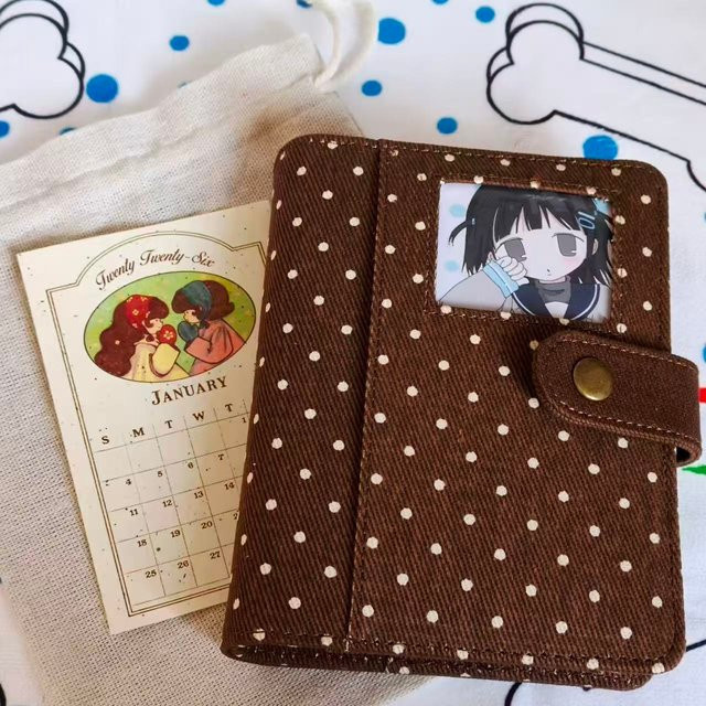 Koreanisches Plüsch Notizbuch mit Polka Dots im Ins-Stil, A6 Notizblock aus Stoff in Weiß und Braun - Bild 1