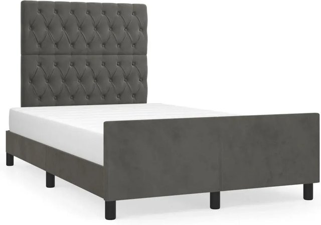 vidaXL Bettgestell mit Kopfteil in Dunkelgrau aus Samt, B/T/H: 120 x 200 x 126 cm - Bild 1