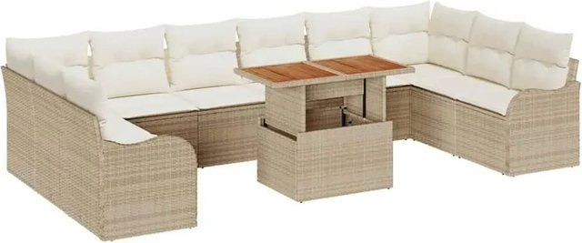 vidaXL Garten-Sofa-Set aus Poly-Rattan und Stahl, 11-teiliges Lounge-Set mit Polstern und Stauraum, Beige/Weiß - Bild 1