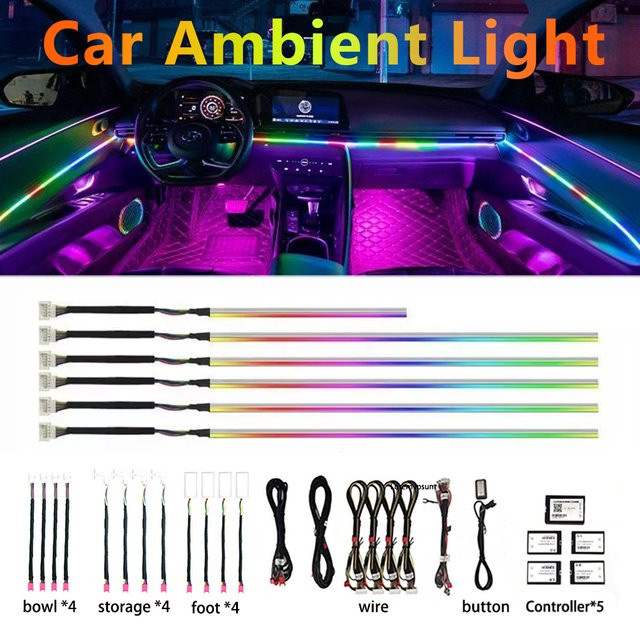 Universal Auto LED Umgebungslicht in Schwarz mit 64 RGB Farben und Acryl Lichtleiter zur Innenraum-Dekoration - Bild 1