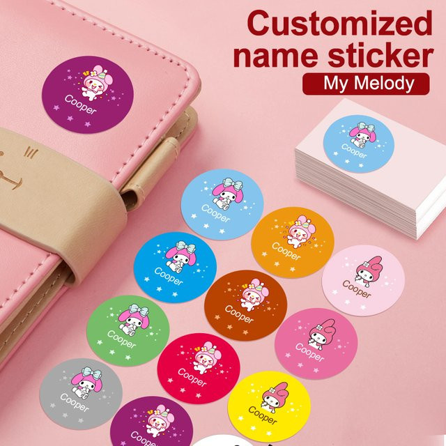 Personalisierte My Melody Namensetiketten von Joytop, wasserfeste Cartoon-Aufkleber in Multicolor für Computer, Telefon und Wasserbecher - Bild 1