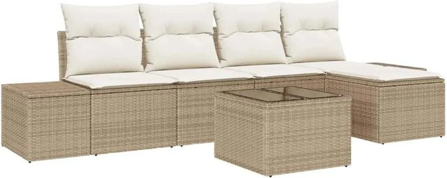 vidaXL 6-teiliges Garten-Sofa-Set aus Poly Rattan in Braun mit beige-cremefarbenen Kissen im modernen Stil - Bild 1