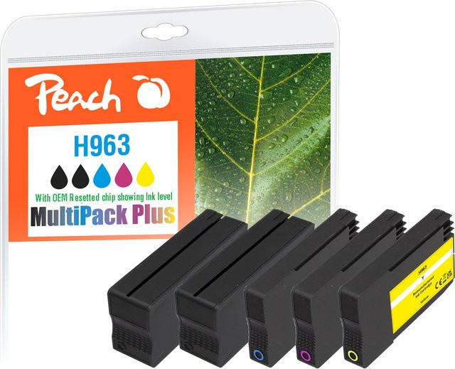 Peach SecuReuse Druckerpatronen Set für HP 963, ersetzt HP No. 963 6ZC70AE, kompatibel mit HP OfficeJet Pro 9010 und HP OfficeJet Pro 9012, wiederaufbereitet, Farben: Schwarz, Cyan, Magenta, Gelb - Bild 1