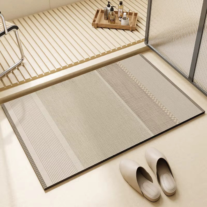 VIKAMA Minimalistischer Badezimmerteppich in Beige, gestreift, wasserabsorbierend und rutschfest - Bild 1