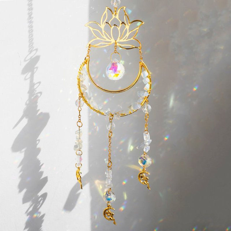 Kristall-Sonnenfänger mit Mond und Engel als hängende Dekoration aus buntem Glas in Bohemian-Stil - Bild 1