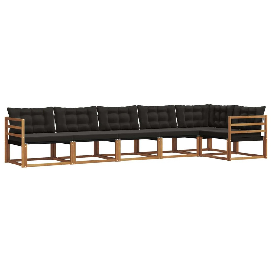 vidaXL Outdoor-Sofagarnitur 6-teilig aus Akazienholz und Textilene in Natur und Schwarz mit Kissen - Bild 2