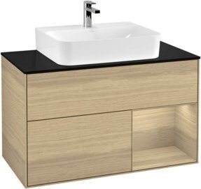 V&B Waschtischunterschrank Finion 100 mit Wandbeleuchtung in Eiche Oak und Beige, Breite: 100 cm, Tiefe: 50,1 cm, Höhe: 50,1 cm - Bild 1