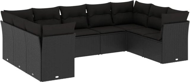 vidaXL 9-tlg Garten-Sofagarnitur aus Poly-Rattan mit Kissen, Schwarz - Bild 1