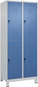 C+P Doppelstock-Spind Classic PLUS mit 2 Abteilen, Füße, Stahl, Grau/Blau, H x B x T: 195 x 80 x 50 cm - Bild 1