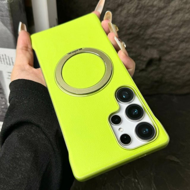 Rahmenlose Leder Handyhülle mit magnetischem Ständer für Samsung Galaxy S25 Ultra, S24 Ultra und S23 Ultra, MagSafe kompatibel, in Braun, Grau, Blau oder Grün - Bild 1