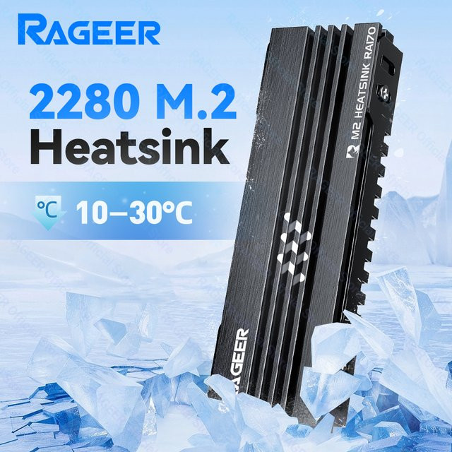 RAGEER RA170 M.2 SSD Aluminium-Kühlkörper mit Wärmeleitpads für NVMe/NGFF 2280 SSD in Schwarz für PC und PS5 - Bild 1