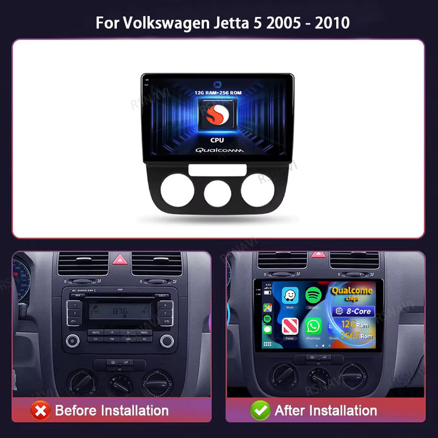 RSNAVI Android 16 Autoradio mit CarPlay und Navigation für Volkswagen Jetta 5 (2005-2010), 2Din Stereo Head Unit mit GPS und DSP, Schwarz - Bild 2