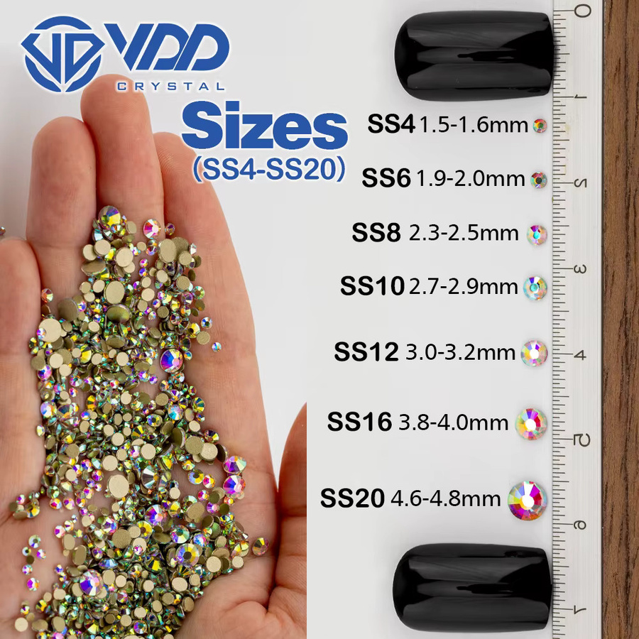 VDD Kristall-Strasssteine Set in Transparent mit flacher Rückseite, 1440 Stück Mix-Größe SS4-SS20 für Nagelkunst und DIY-Handwerk - Bild 4