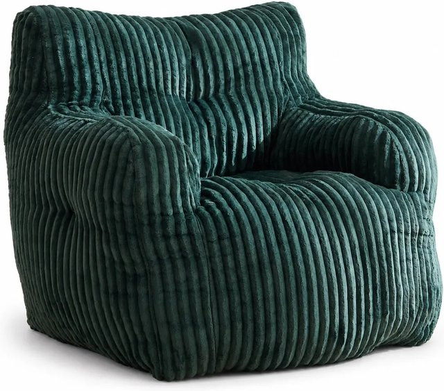 PXloue Einzelsofa Sitzsack in Grün mit Cordbezug und Memory Schaumstoff Flocken, B/T/H: 100 x 94 x 73 cm - Bild 1