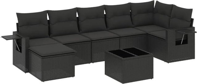 vidaXL 8-teilige Garten-Sofagarnitur in L-Form aus schwarzem Poly-Rattan mit Kissen und pulverbeschichtetem Stahlgestell - Bild 1