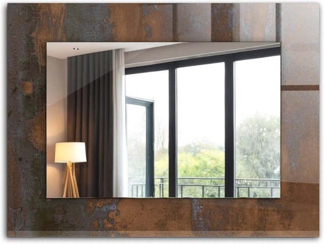 Tulup Spiegel mit dekorativem Rostmetall-Aufdruck in Braun, Rechteckig, B: 80 cm, H: 60 cm - Bild 1