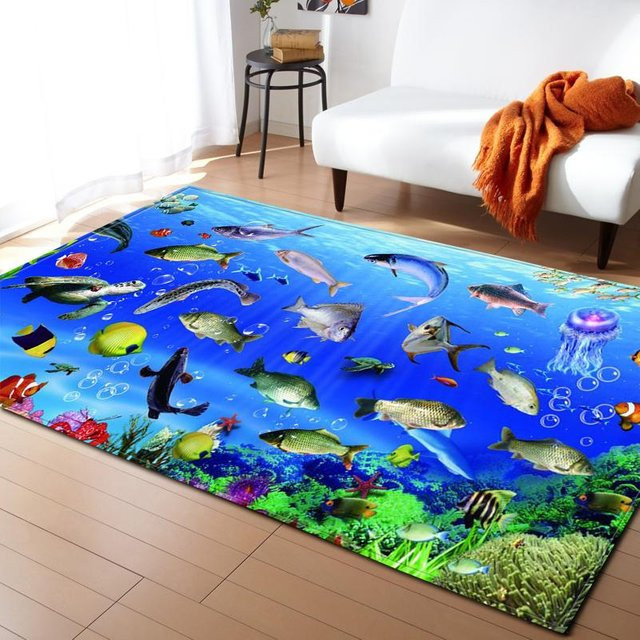 Karpetti 3D Teppich Ozean Korallen und Fische für Kinderzimmer, Wohnzimmer oder Küche, Mehrfarbig, Breite: 60 cm, Länge: 90 cm - Bild 1