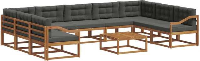 vidaXL Outdoor-Sofagarnitur aus Akazienholz mit Kissen, 10-teiliges Set in Natur und Anthrazit - Bild 1