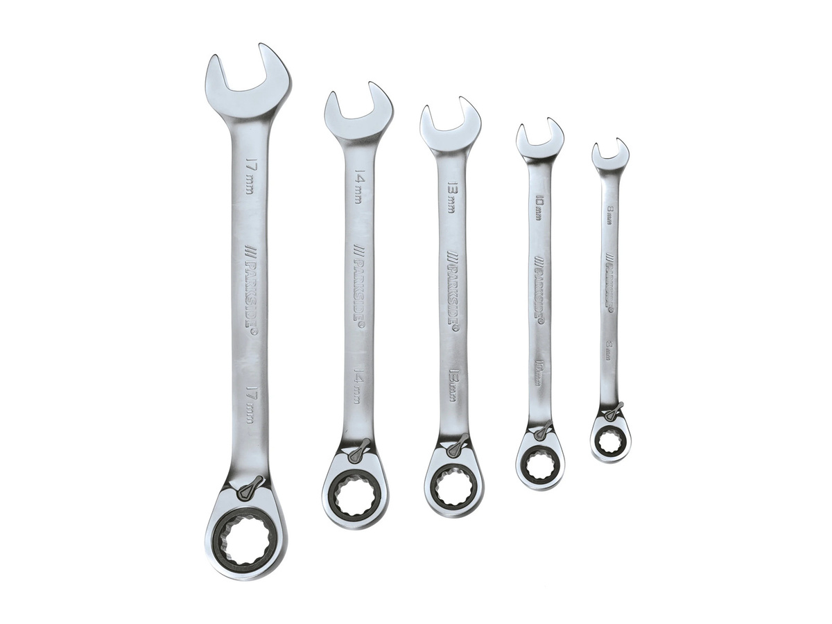 PARKSIDE Gabel- und Ratschen-Ringschlüsselsatz gekröpft aus Edelstahl in Silber, 5-teilig - Bild 2