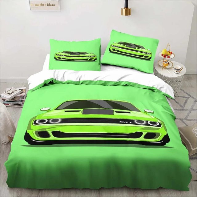 Gu Tao Bettwäsche-Set Retro Dodge Srt Hellcat Racing mit Bettbezug und Kissenbezügen, Farbe: Grün, B x H: 200 x 230 cm - Bild 1