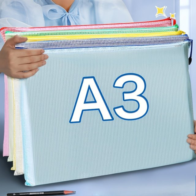 5 Stück A3 Projektordner aus PVC mit Reißverschluss, wasserdichte Dokumenten-Organizer-Taschen im bunten Gitter-Design - Bild 1