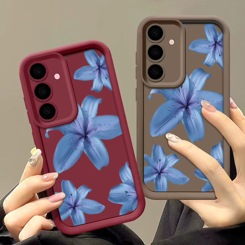 Handyhülle mit blauem Lilien-Print für Samsung Galaxy S26 S25 S24 S23 Ultra S25 FE A57 A17 A56 A16 A55 A15 A25 A37 A36 5G aus TPU Schutzhülle in Blau und Schwarz - Bild 1