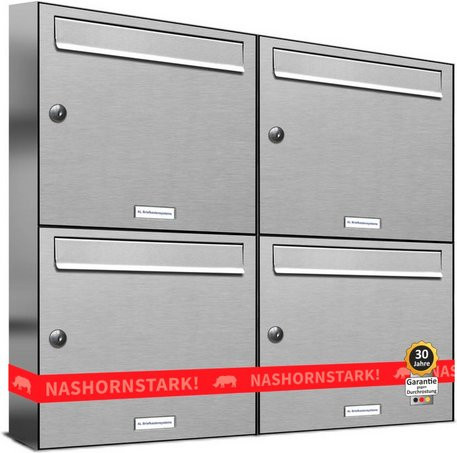 AL Briefkasten für 4 Parteien, Aufputzmontage, silberfarben, B/H/T: 153,313 x 68,4 x 11,6 cm - Bild 1