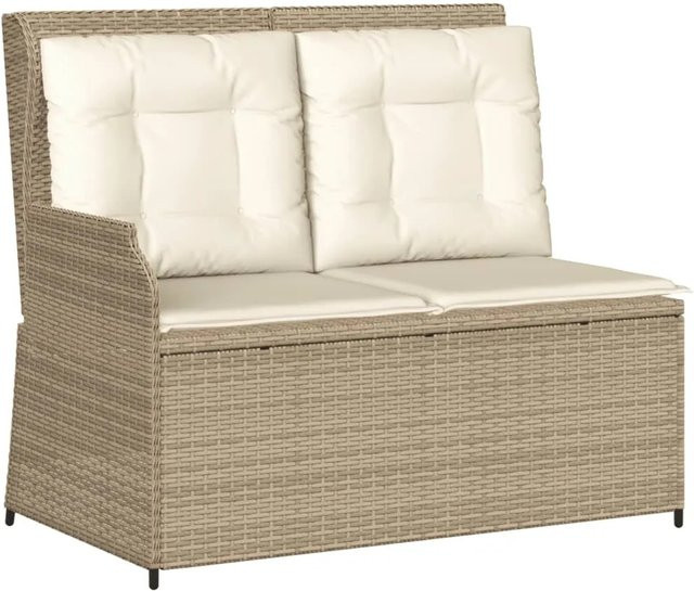 furnicato Gartenbank aus Poly Rattan mit verstellbarer Rückenlehne und Kissen, Beige, B/H/T: 110 x 67 x 95 cm - Bild 1