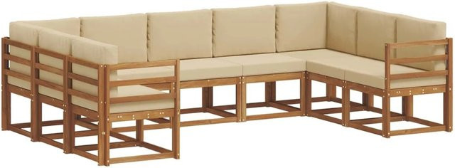 vidaXL Outdoor-Sofagarnitur 9-teilig aus Akazienholz in Natur und Beige mit Kissen in U-Form - Bild 1