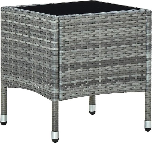 Furnicato Gartentisch aus Poly-Rattan und Glas in Grau, B/T/H: 40 x 40 x 45 cm - Bild 1