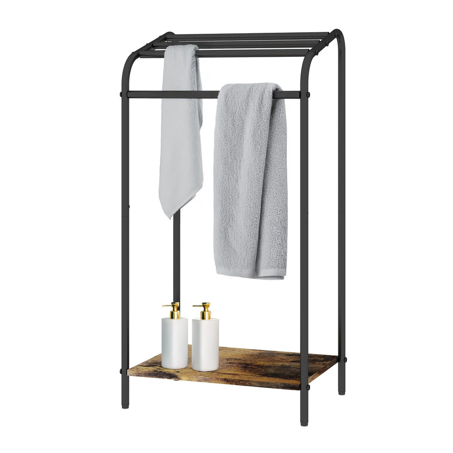 Relaxdays Handtuchständer aus Stahl mit Ablage im Industrial-Design, Schwarz und Dunkelbraun, B/T/H: 79,5 x 41,5 x 28,5 cm - Bild 2