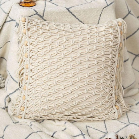 JMG Clothing Bohemian Makramee Kissenbezug mit Quasten, Weiß, B/B: 45 x 45 cm