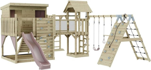 OutdoorToys Spielturm Malin mit Trapezschaukel in Altrosa und Multicolour aus Holz und Stahl - Bild 1