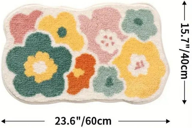 Yiran Furniture Badezimmerteppich mit Blumenmuster in Beige, weich, saugfähig und rutschfest, B/T: 60 x 40 cm - Bild 1