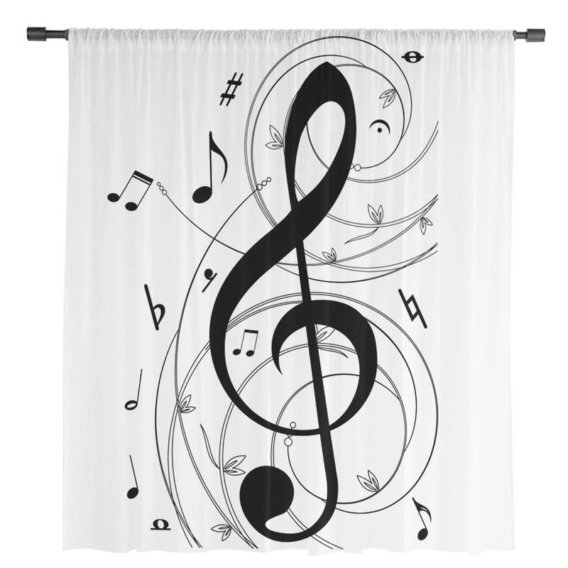 Transparente Voile-Fenstervorhänge mit Musiksymbol-Kunstmotiv von A Family Of Home Textiles in Schwarz-Weiß, Breite: 135 cm, Höhe: 114 cm - Bild 5