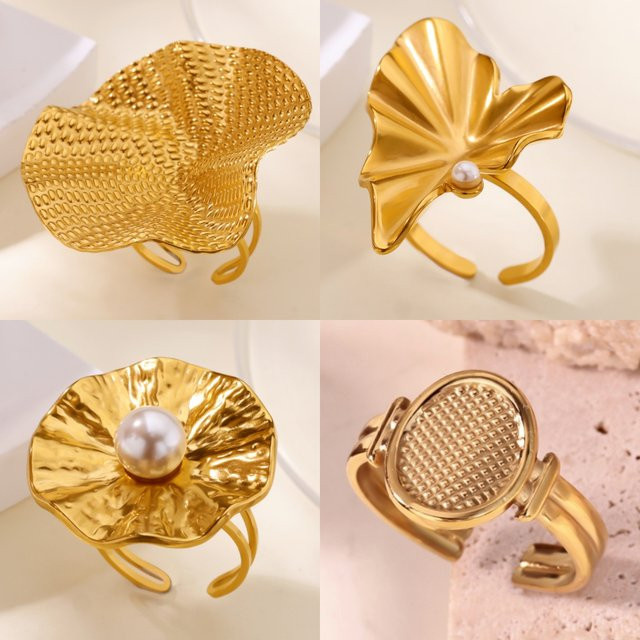 HPTOTMG Ring, 18K Vergoldet, Blattförmig, Perle, Damen - Bild 1
