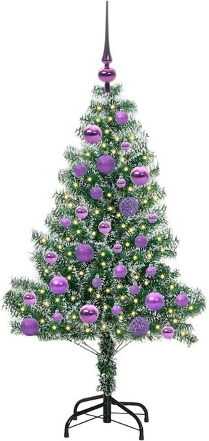 vidaXL Künstlicher Weihnachtsbaum Beschneit mit LED Licht, Grün und Weiß, Höhe: 120 cm - Bild 1