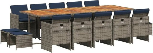 vidaXL 15-teiliges Garten-Ess-Set aus Polyrattan mit Kissen in Grau - Bild 1