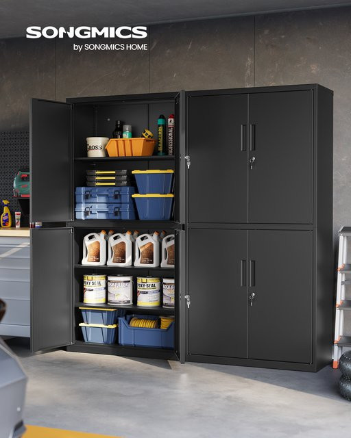 SONGMICS Aktenschrank als Mehrzweckschrank in Mattschwarz mit 4 Türen, 5 Ebenen und 2 Schlössern, B/T/H: 80 x 40 x 180 cm - Bild 1