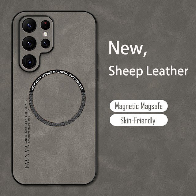 MagSafe Vintage Leder Handyhülle für Samsung Galaxy S24 S23 S22 S21 S20 FE Note 20 Ultra 10 Plus in Schwarz - Bild 1
