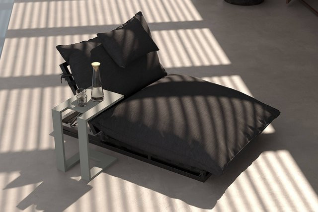 OUTFLEXX Taro Gartenliegen-Set in Anthrazit und Schwarz aus Aluminium und Polyester mit verstellbarer Rückenlehne, wetterfester Auflage und U-Beistelltisch, B/T: 190 x 120 cm - Bild 1