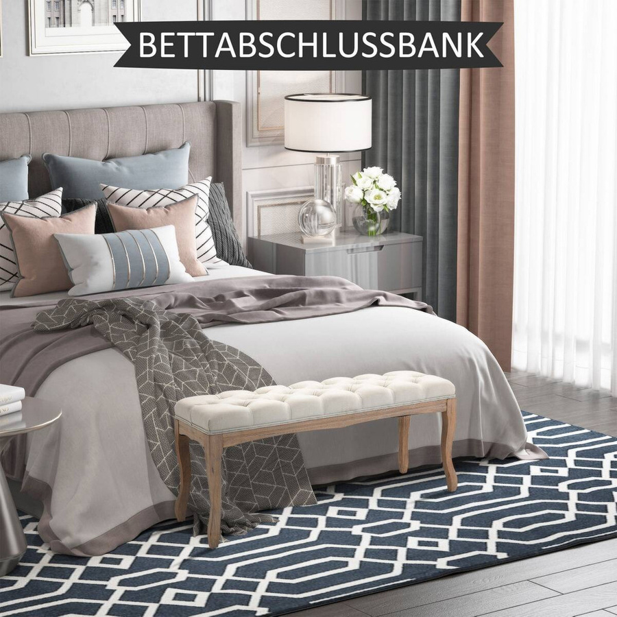 HOMCOM Polsterbank Vintage aus Gummiholz und Leinen in Beige, B/T/H: 110 x 40 x 48 cm - Bild 3