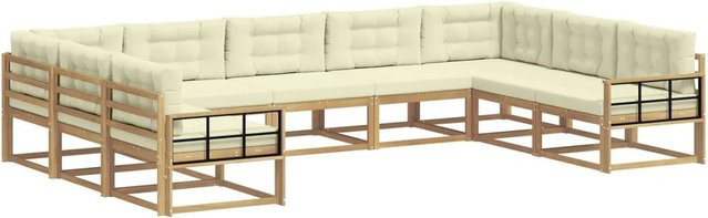 vidaXL Outdoor-Sofagarnitur in U-Form aus Akazienholz mit Kissen in Weiß und Creme - Bild 1