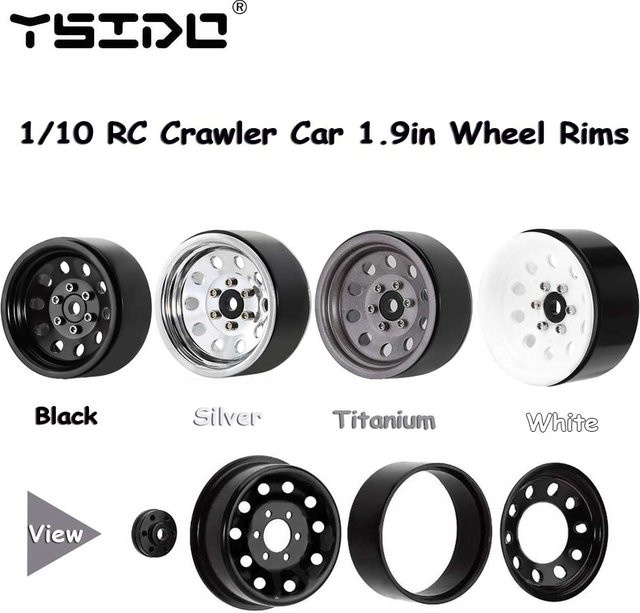 YSIDO Metall Beadlock 1,9 in Rad Felgen Radnabe, 4-teiliges Set, Grau, Schwarz - Bild 1