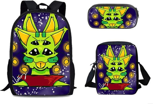 Fancy Style Studio Regretevator Gnarpy Set aus Rucksack, Umhängetasche und Federmäppchen in Grün und Multicolour - Bild 1
