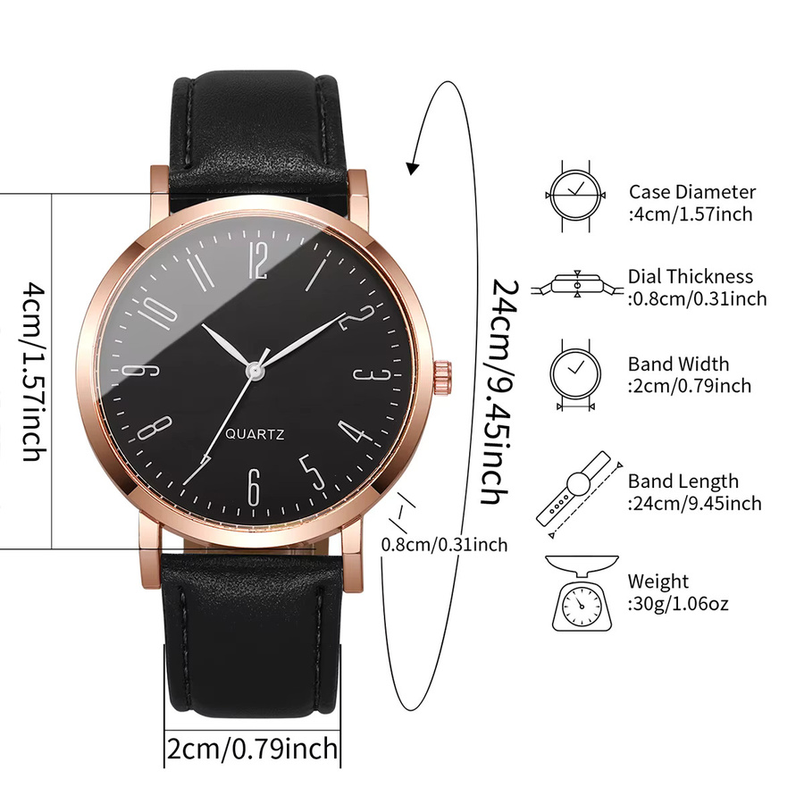 Armbanduhr Quarz, Leder, Schwarz, Herren, Arabisches Zifferblatt - Bild 2