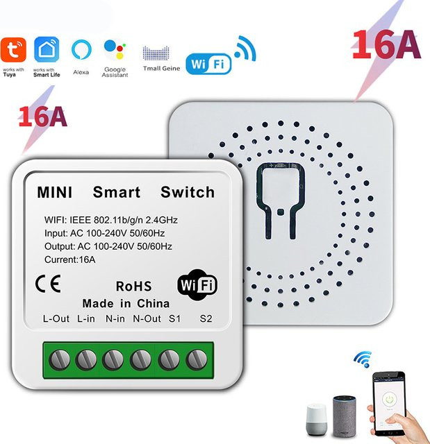 Szaoju Mini 16A WLAN-Schalter Smart Life App 2-Wege-Steuerung Smart Home Automatisierungsmodul in Weiß, kompatibel mit Alexa und Google Home - Bild 1